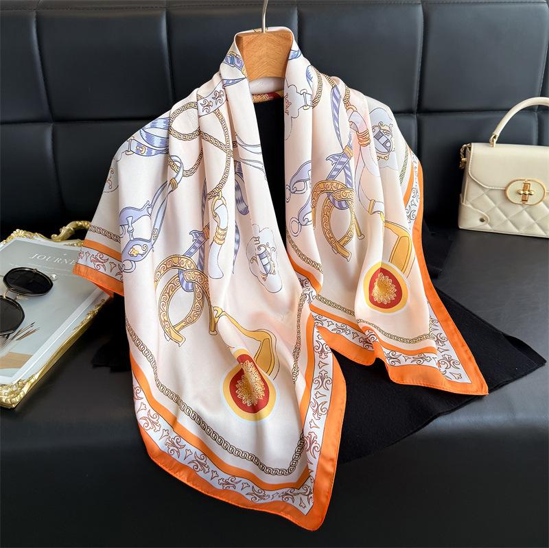 New European Court Imitation Silk High-end Square Scarf Silk Scarf Printed Shawl Scarf Sunscreen Scarf Headscarf Scarf