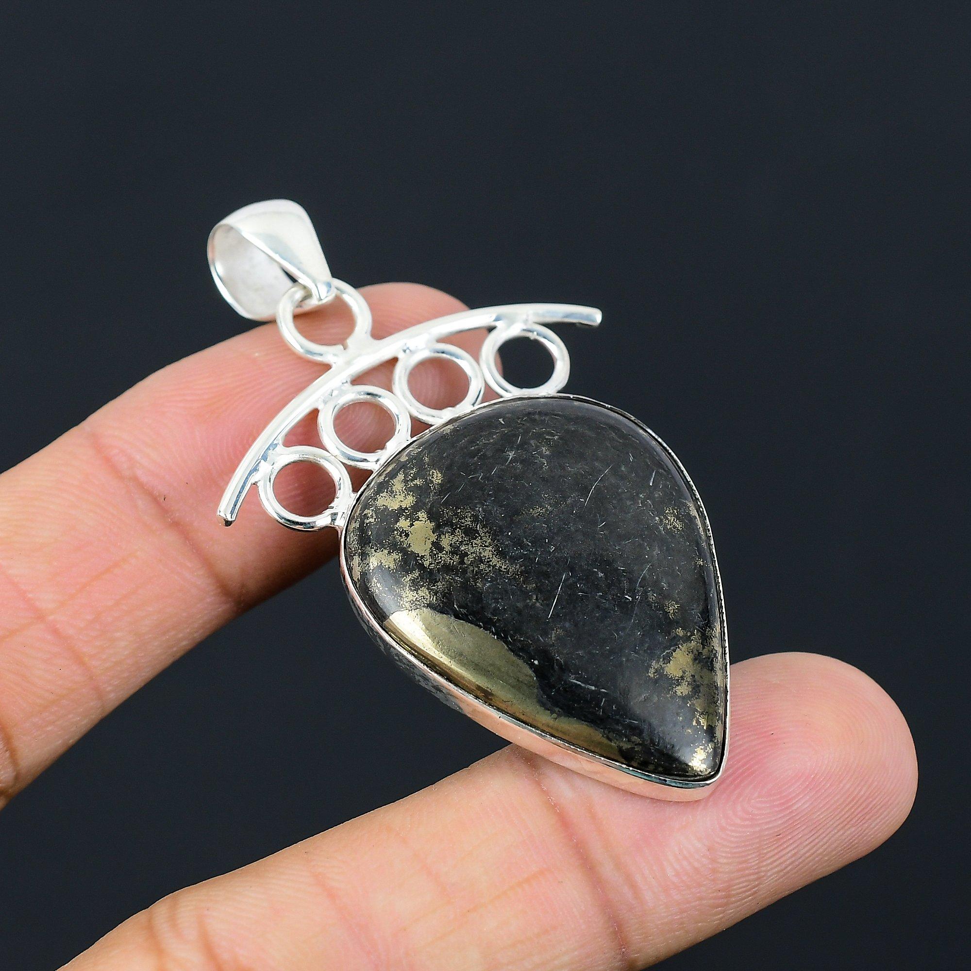 Daughters Day Sale Pear Pyrite Gemstone Sterling Silver Birthday Pendant Jewelry