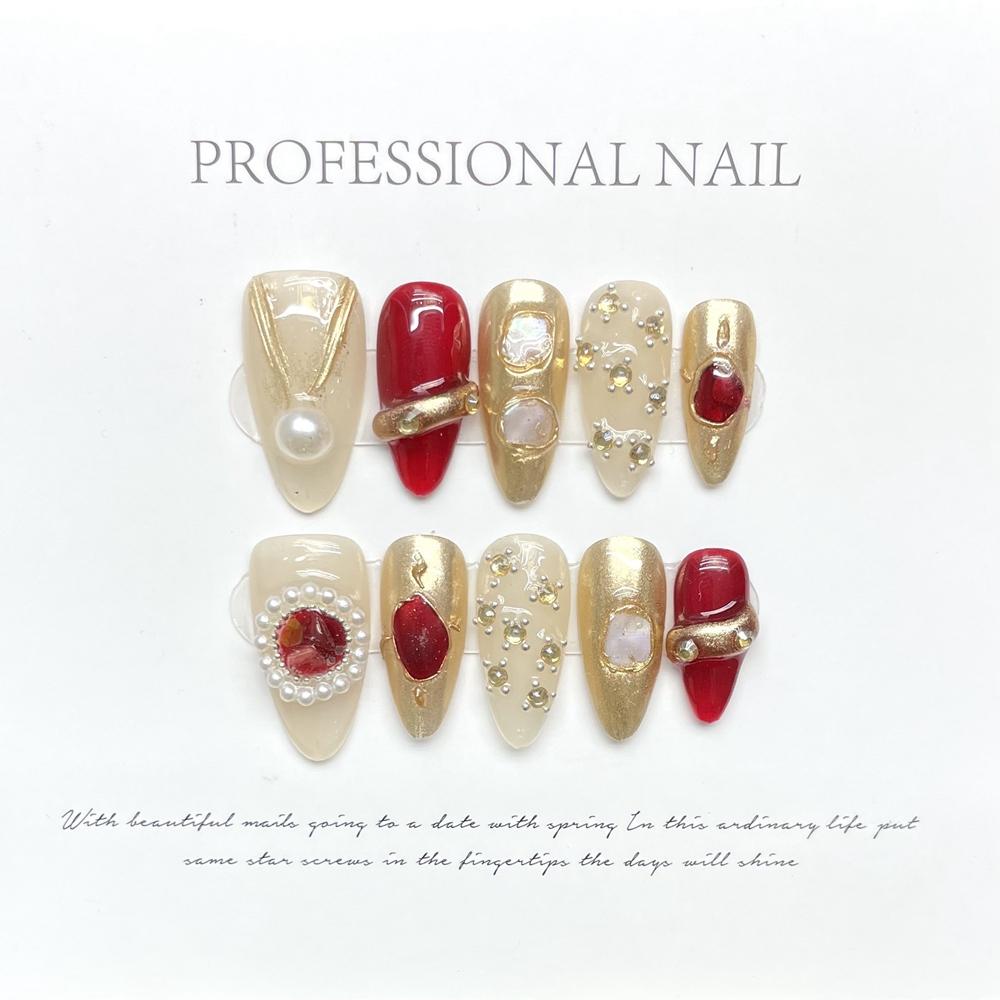 Handmade Luxury French Press On Nails With Design Reusable Adhesive False Nail Tips Y2K Girl Nail Art