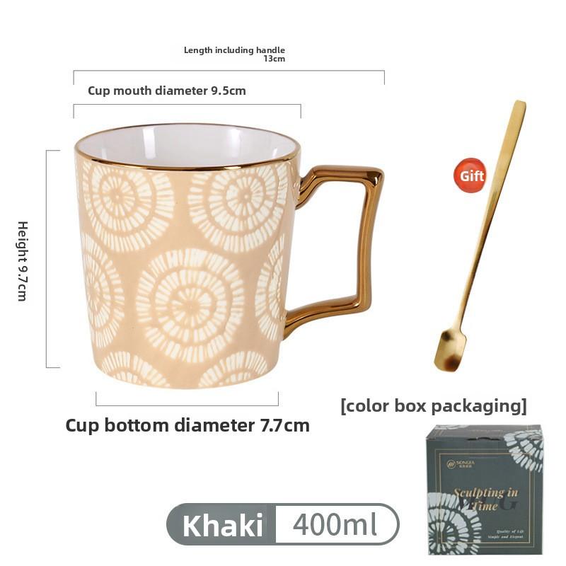 

High-end appearance standards, light luxury mugs, women s water cups carved time ceramic cups breakfast cups 301-400ml