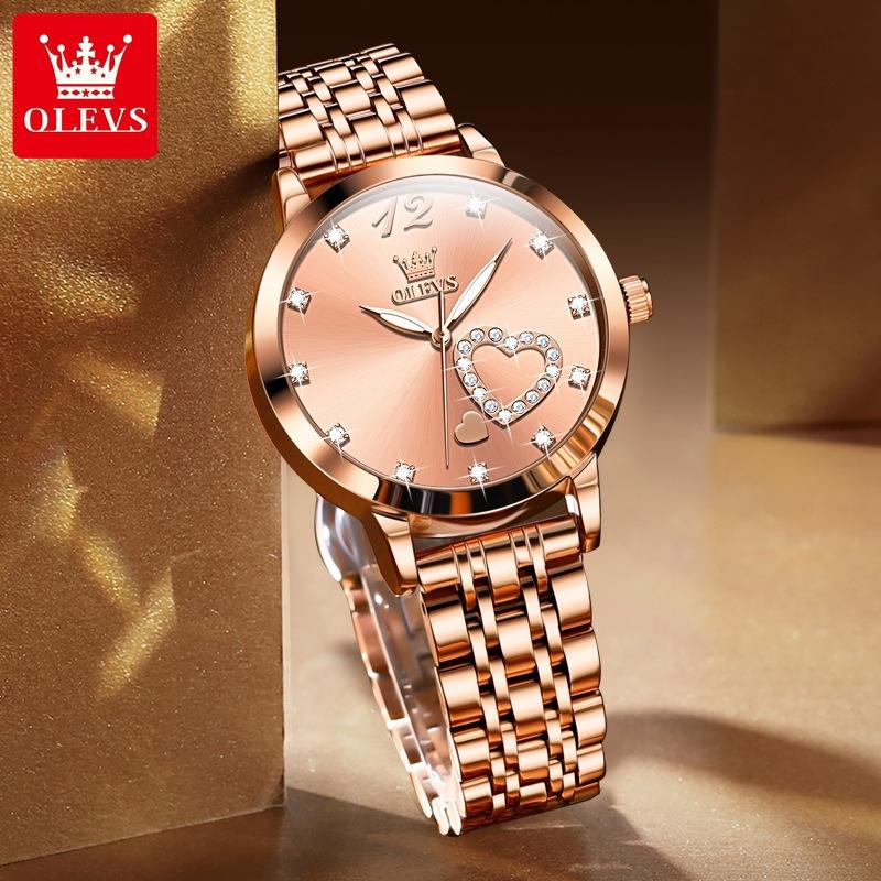 OLEVS Women Watch Luxury Brand Elegant Diamond Heart Design Waterproof Luminous Quartz Watch Dress Women Watch