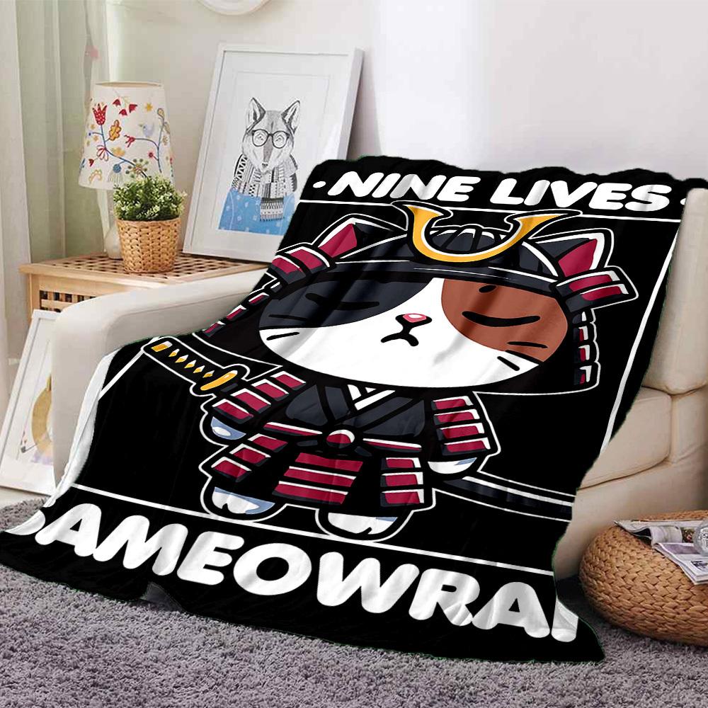 

1pc cat samurai Soft Warm Throw for Home, Office, Trave, All-Season Cozy Bedding Gift, Office Cozy Accessory 1025 80cmx120cm(31inx47in)