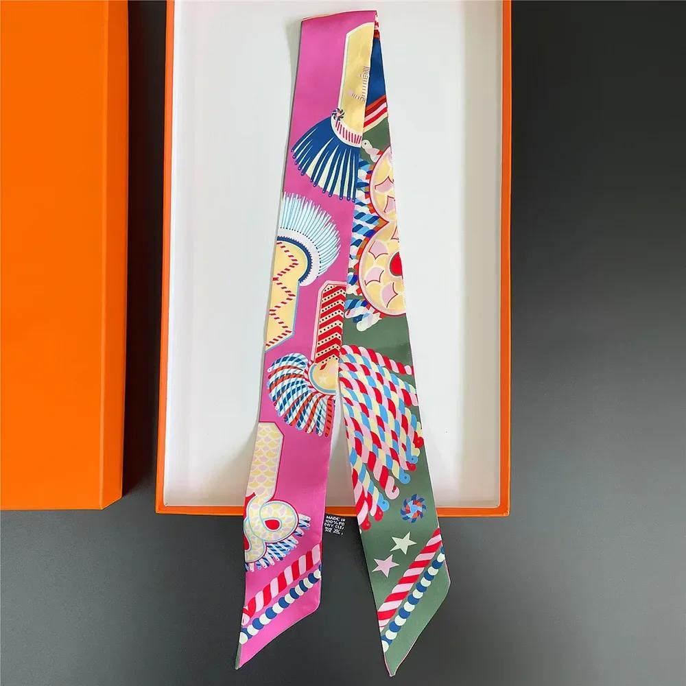 Long Lady Bag Silk Scarf Skinny Neck Hair Scarfs For Women Band Headwear Handbag Tie Ribbons  New Handle Wraps Summer