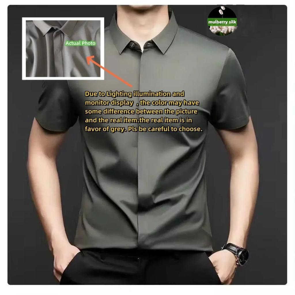 High end Mulberry Silk Dress Shirts Business Men Wrinkle Resistant Button Invisible Elastic Tops Luxurious Male Quality Clothing