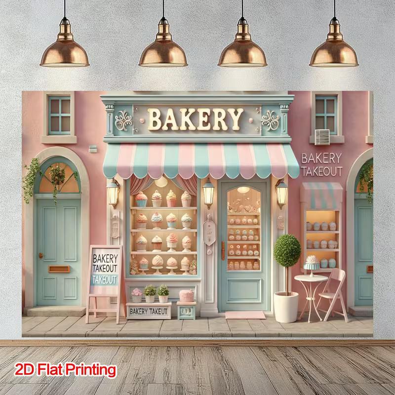 2D Sweet Bakery Backdrop, Aesthetic Macaron Bakery Banner for Home 47.2x31.5inch/120*80cm