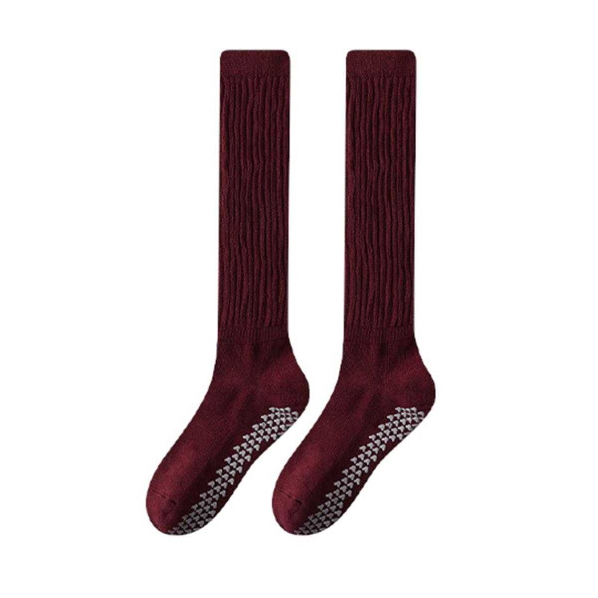 

1 пара женских зимних носков для йоги, компрессионные носки для йоги с силиконовой подошвой, длинные, высокоэластичные, нескользящие, теплые чулки красный