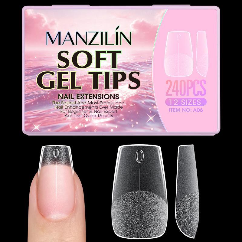 240Pcs Short Almond Soft Gel X Nail Tips Full Cover Coffin Stiletto Frosted Matte Fake Nails Press On Nails Diy Salon Manicure