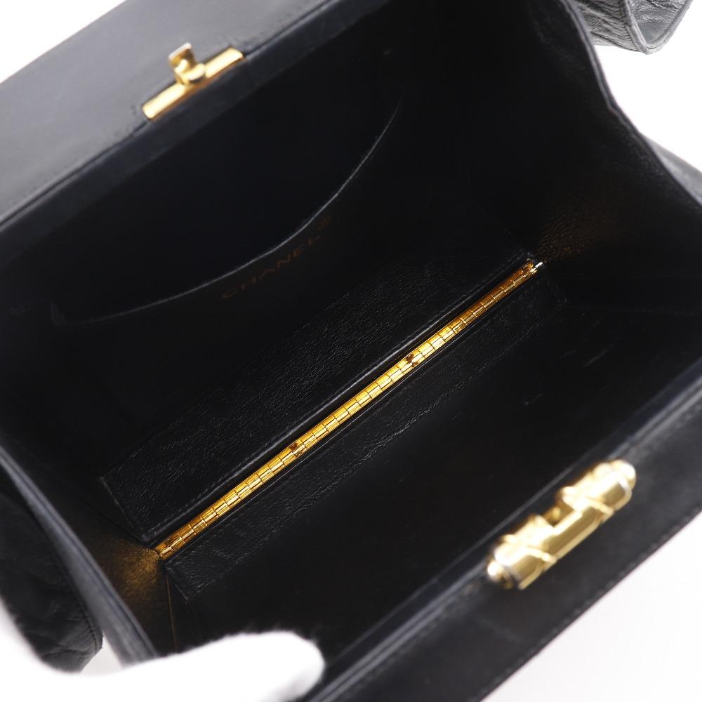 CHANEL Chevron COCO Mark Shoulder Bag V stitch vintage black lambskin Women Used