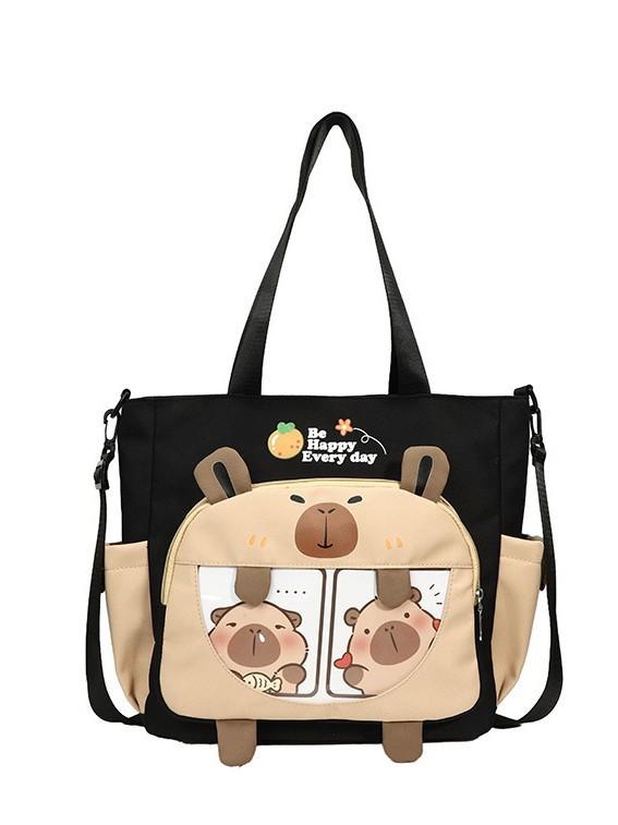Cartoon Student Tote Bag With Large Capacity And Colorful Contrast For Daily Use