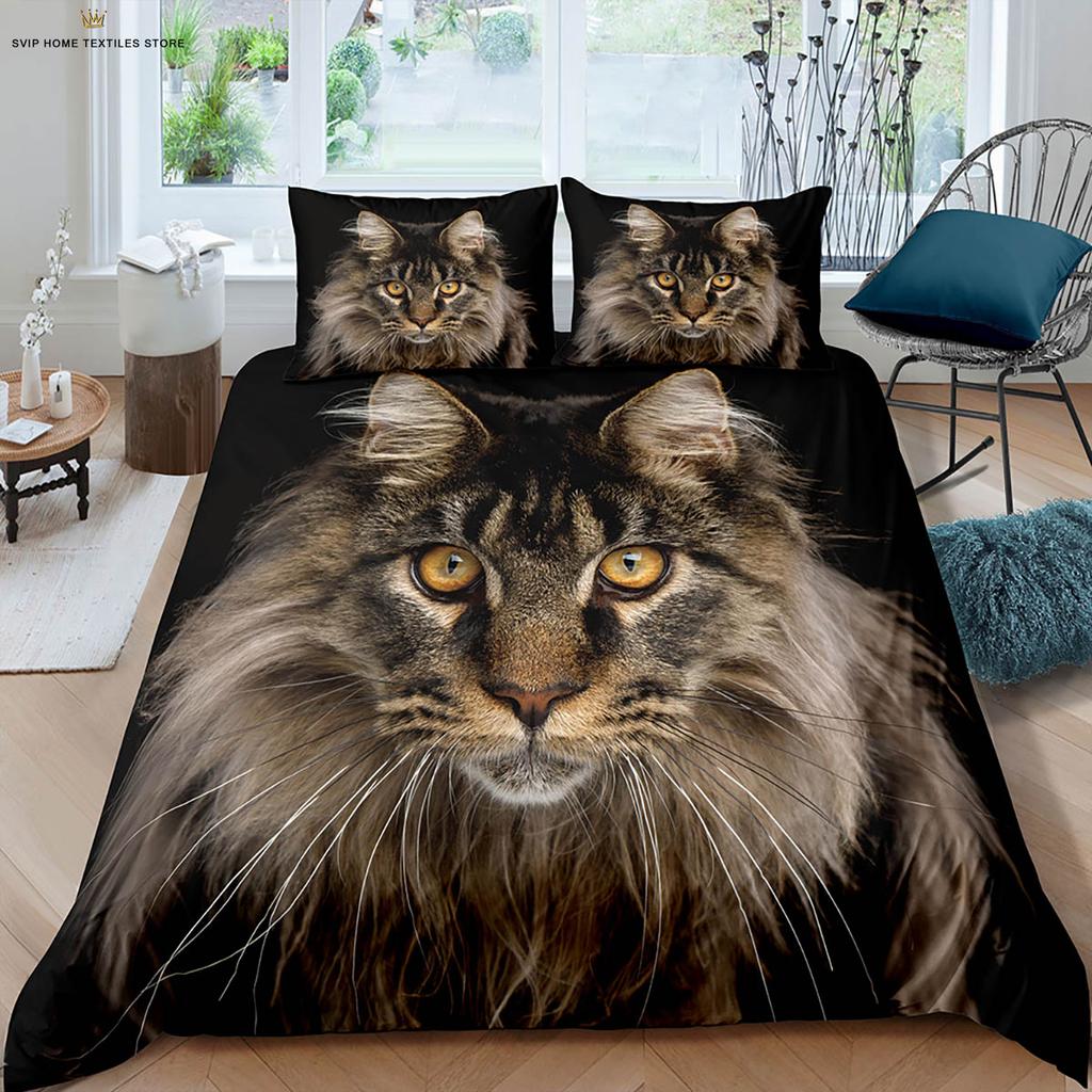 Cute Cat Constellation 3D Stereo Printing Quilt Cover Bedding Set Quilt Cover Pillowcase Machine Washable Gift Three-Piece Set
