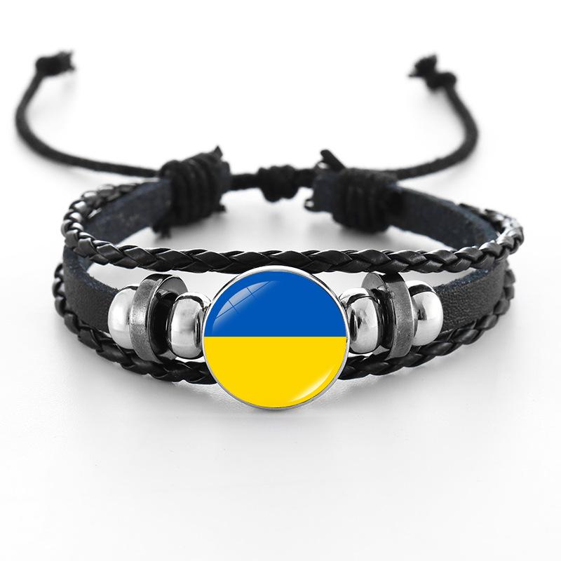 European Cup National Flag Woven Leather Bracelet - Handmade Punk Style