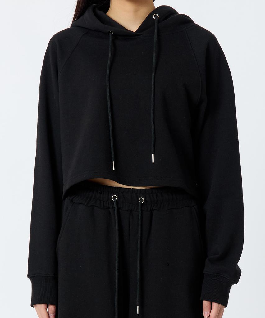 Oversized Cropped Logo Hoodie Black