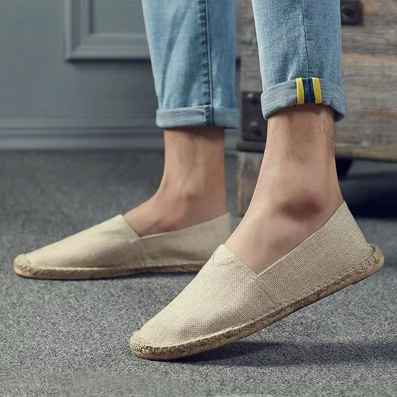 Herren Espadrilles Hanf Segeltuch Flache Schuhe Übergröße Fischer Fahrerschuhe Damen Nähen Leinen Schuhe Slip-on Loafer Freizeitschuhe