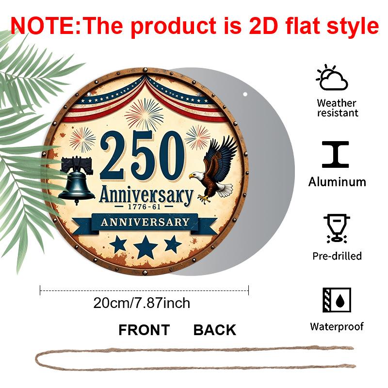 2D Flat, 1pc 250th Anniversary USA Independence Day Aluminum Sign - 11.81x11.81 Inch Patriotic Eagle & Liberty Bell Wall Decor Suitable for Porch
