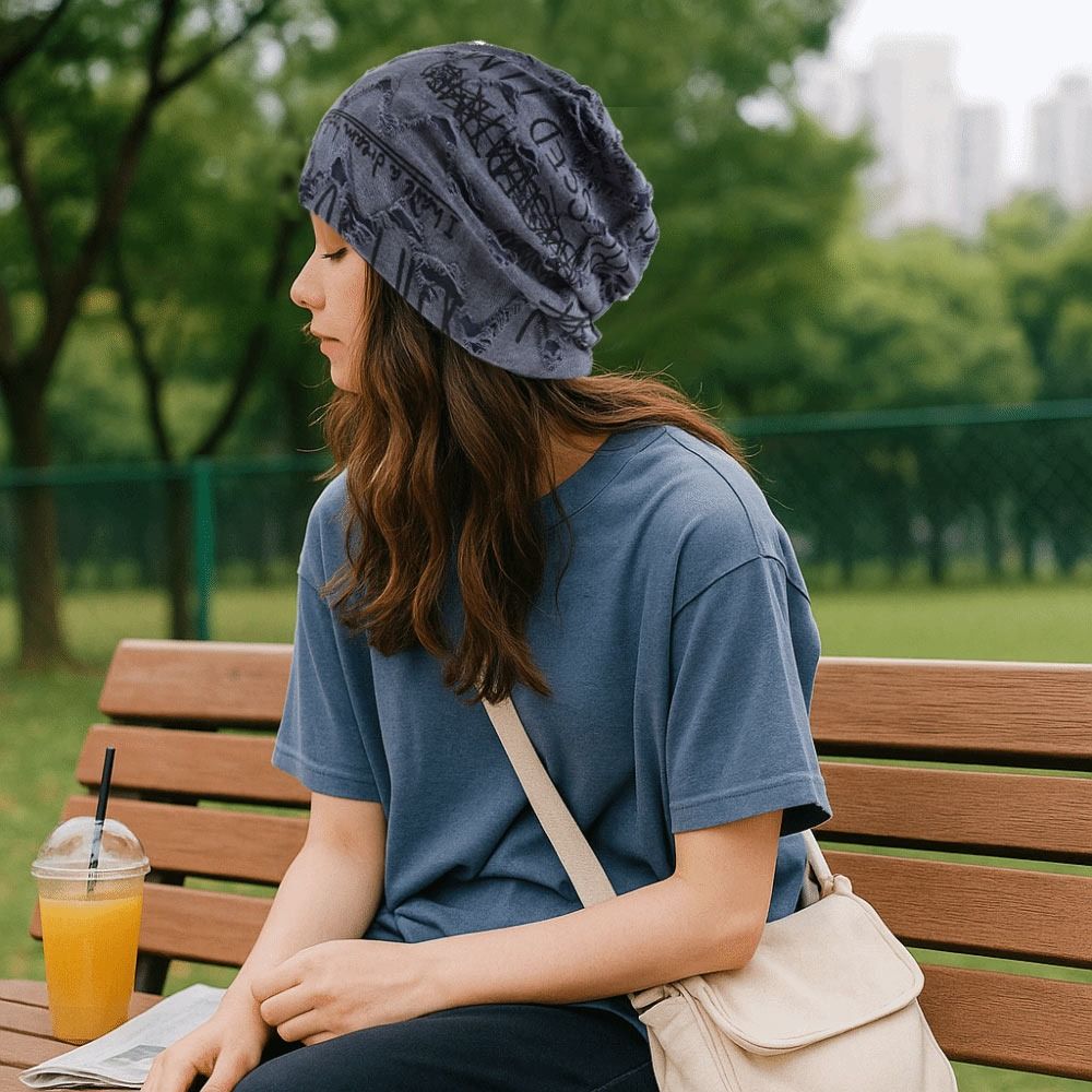 Thin Bonnet Vintage Beanie Wasteland Style Pullover Hat Distressed Letter Print Beanie  Unisex Wear