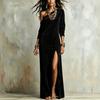 Women's One-Shoulder Corduroy Dress with Side Slit, Vintage for Daily Wear