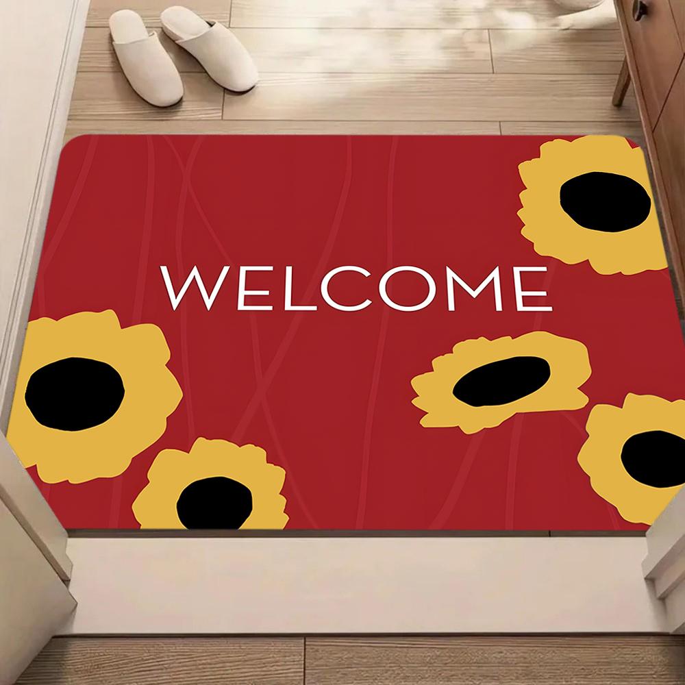 Floral Welcome Pattern Non Slip Carpet Modern Entryway Mat Washable Rug for Home Living Room Bedroom Kitchen Floor Decor