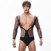 Men Sexy Lingerie Exotic Fishnet Bodystocking Jumpsuit Mesh Net See-through Long Sleeve Bodysuit Gay Sleepwear Club Wear