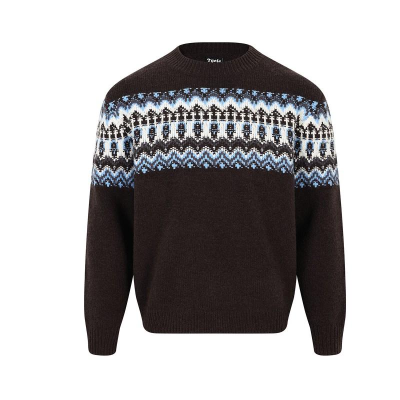 Cozy Fair Isle Knit Sweater Women Men Loose Fit Winter Casual Pullover With Crew Neck Cable