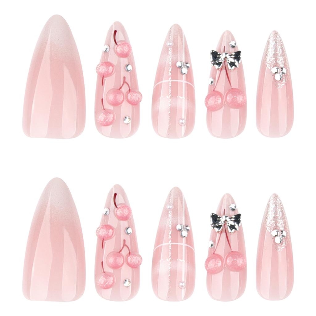 24 Pieces 3D three-dimensional cat's eye cherry manicure ins wind hot pin wearing nail fresh wearing nail fake nail piece