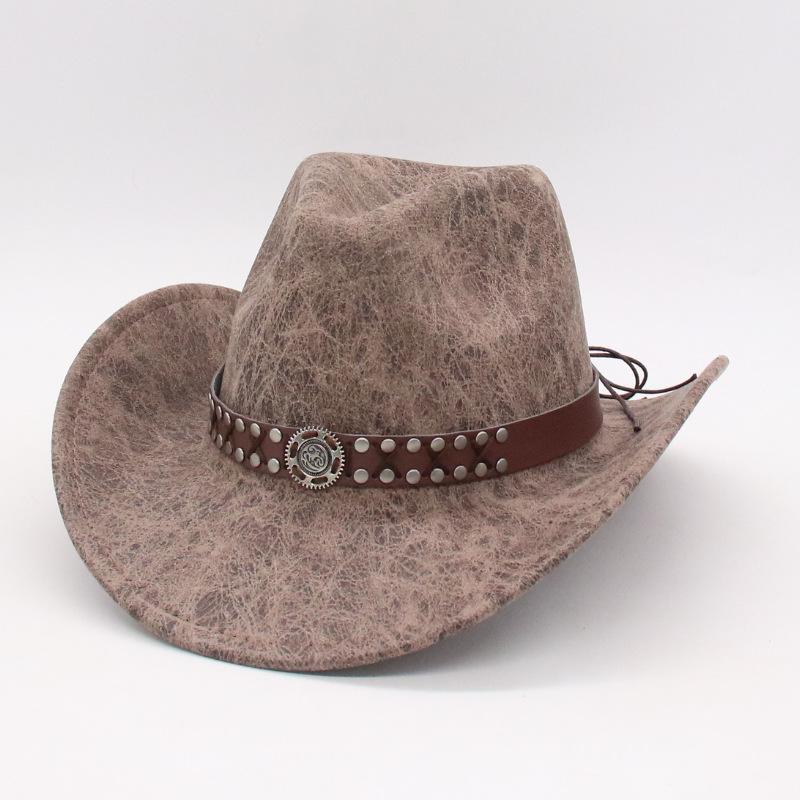 Ethnic Style Western Cowboy Hat Amazon Hot-Selling Stage Jazz Hat Cross-Border Foreign Trade Brown Ox Head Suede Top Hat