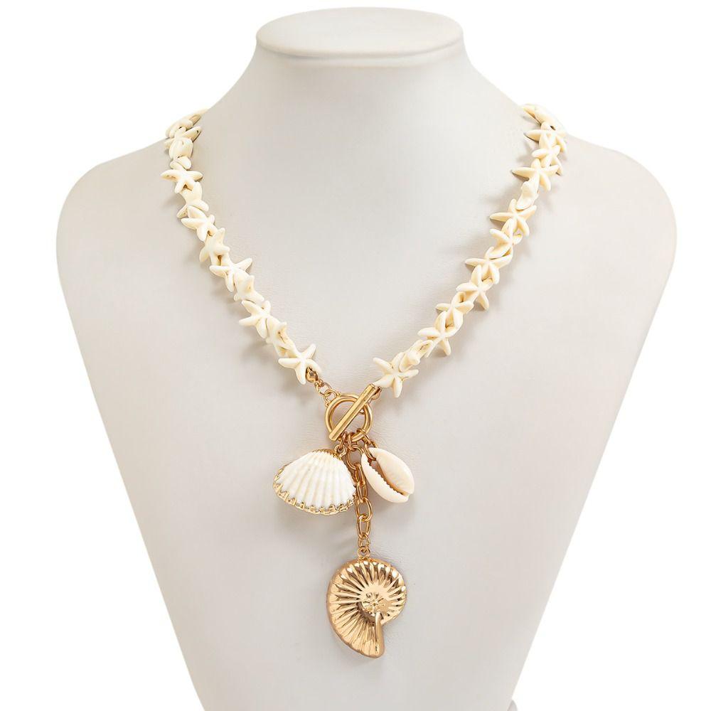 Sea Series Hippocampus Japonicus Woven Choker Charm Natural Shell Shell Beaded Chain Gift