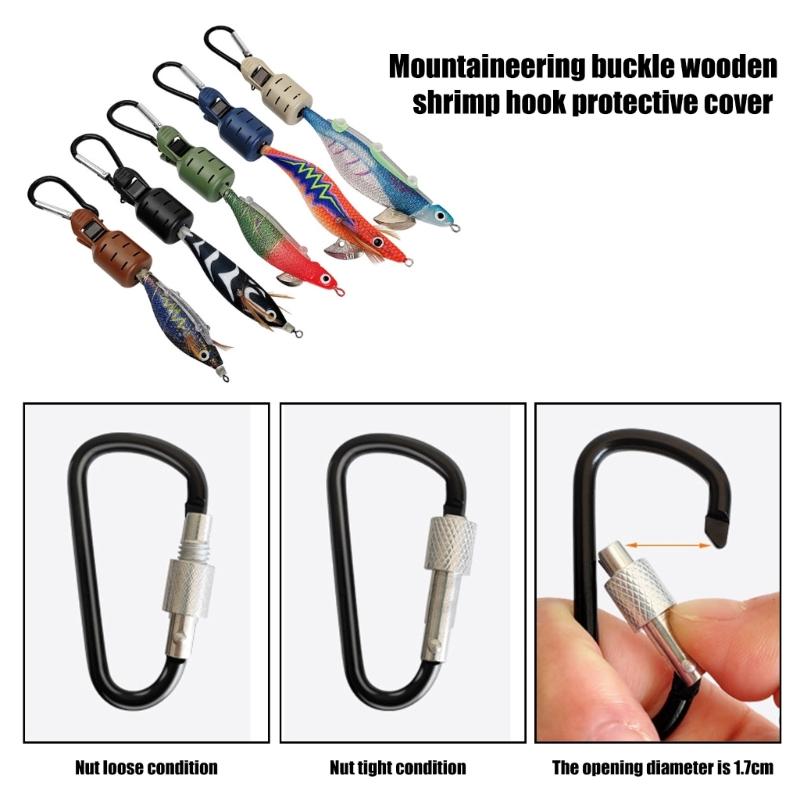 6Pcs/Set Squid Jig Baits Protector Fishing Hook Cover with Carabiner Fishing Lure Protective Caps Fishing Hook Bonnets