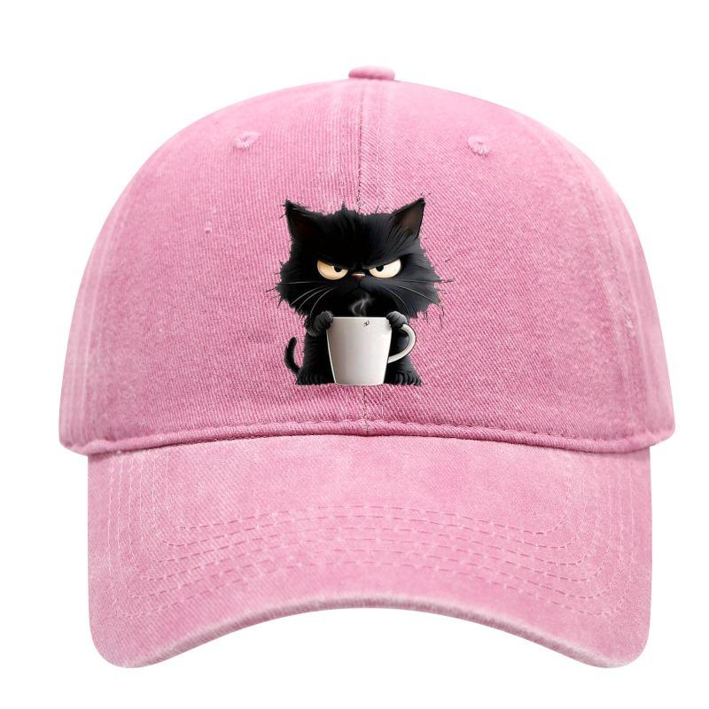Washed Cat Print Baseball Cap Spring Summer Korean Style Casual Unisex Couple Versatile Hat Sun Hat Casual Duckbill Cap