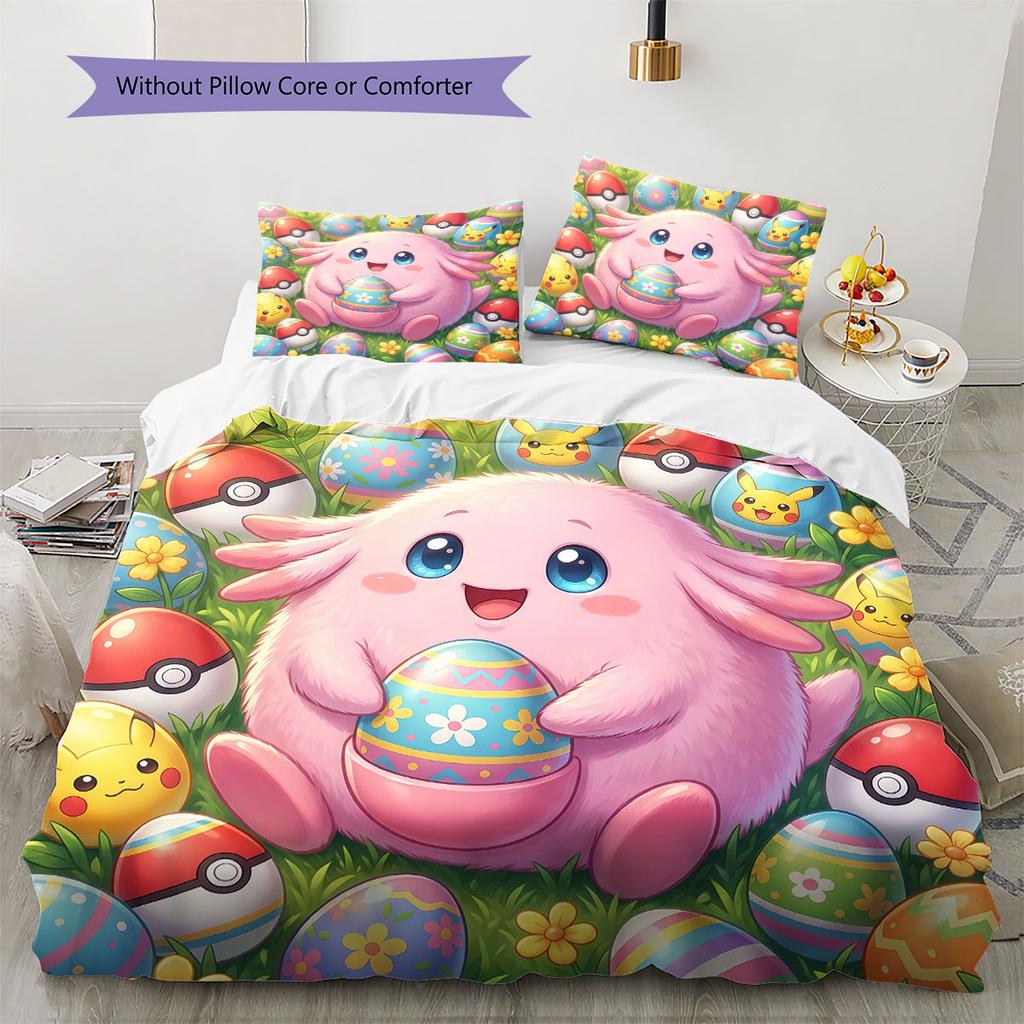 Cute Easter Egg Pattern Bedding Quilt Set Quilt Cover Pillowcase Home Decoration Birthday Gift (1 * Duvet Cover + 2 * Pillowcase, Without Core)