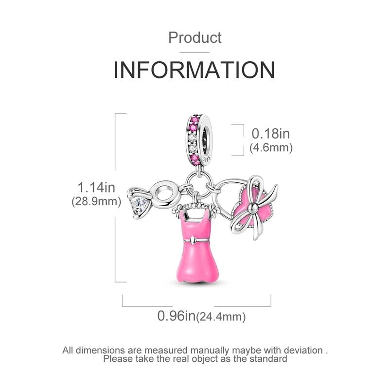 Charms Copperpink Dress Ring Heart-Shaped Beadss Fit Charms Plataoriginal Bracelet Beads Women Jewellery Making