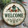 Vintage Metal Wall Art Round Bird and Flower Sign Retro Home Decor