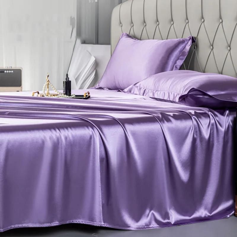 Satin Silk Bed Sheets for Summer Plain Flat Sheet for Double Bed Twin/Full/Queen/King Size Bed Linen (pillowcase Need Order)
