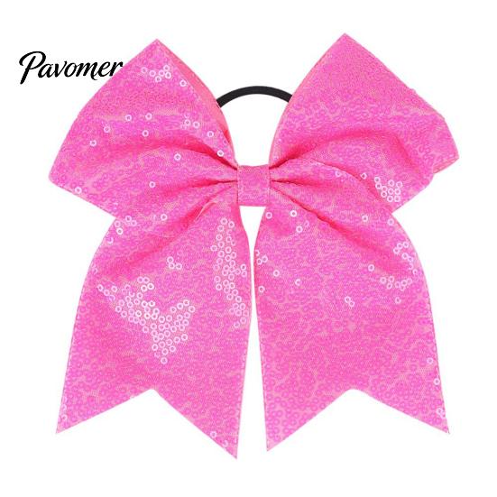 Shiny Hair Bows for Girls Sequins Bows, Elastic Tie, Large Cheerleading Stage Costume Accessories Band Ponytail Holder, Glitter Scrunchies Women Teens