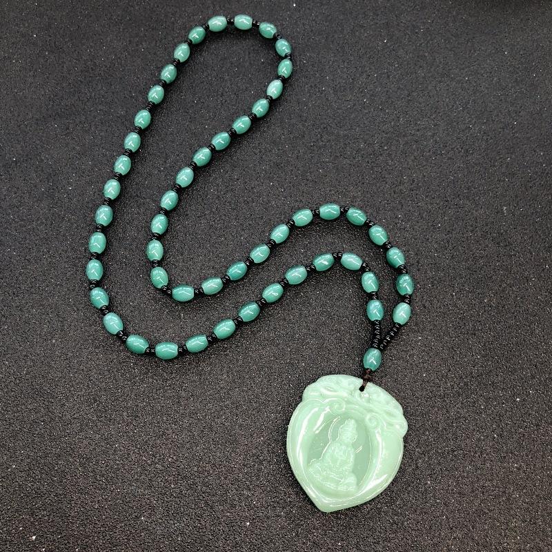 Retro eenvoudige imitatie jade lange ketting heren en dames veelzijdige trui ketting jadeiet kralen ketting hanger met sieraden
