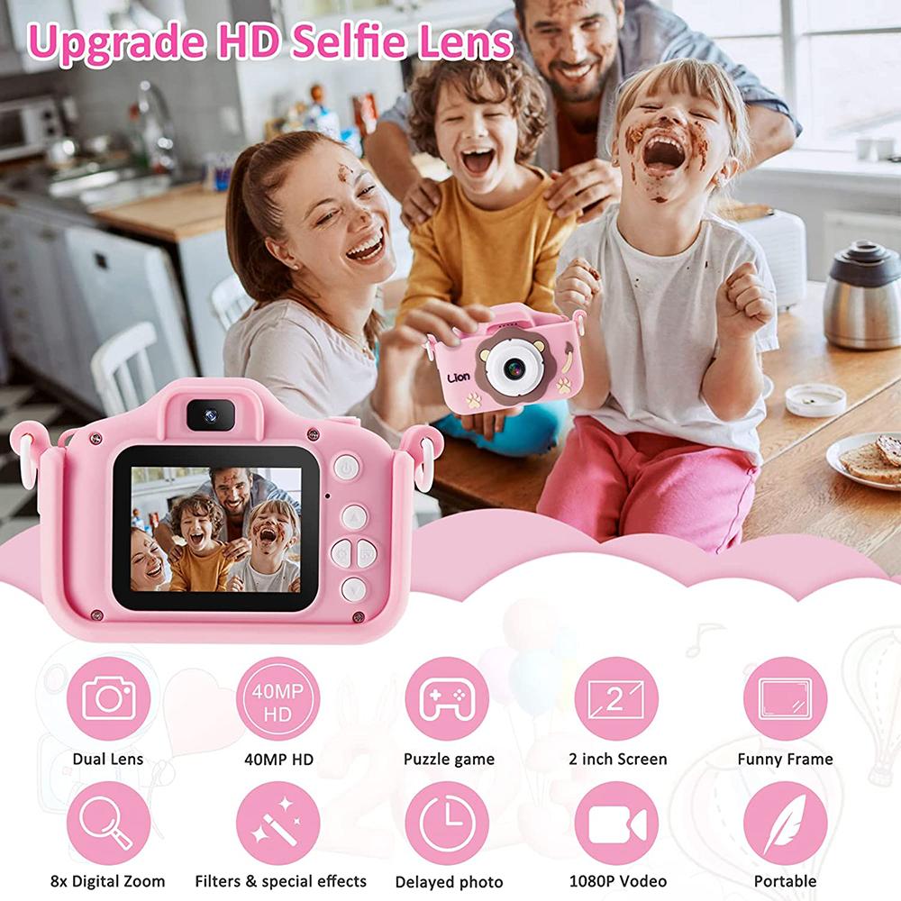 Hangrui Kids Camera, 20MP Kids Digital Dual Lens Cameras With Silicone Case 2.0 Inch IPS Screen 1080P Video Camcorder, 32GB Card,Shockproof Childrens