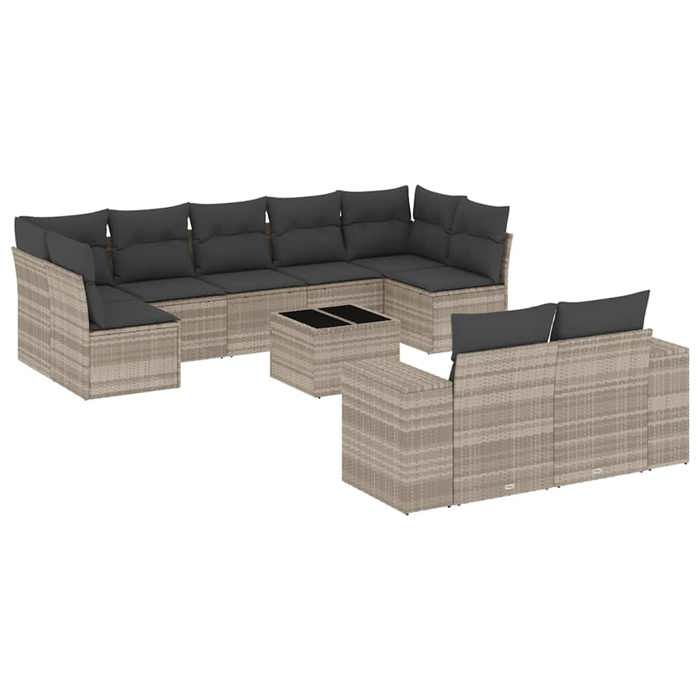 VidaXL Salon de Jardin avec Coussins 10 pcs, Canapés de Patio, Ensemble de Meubles, Mobilier de Terrasse Exterieur, Gris 3223031
