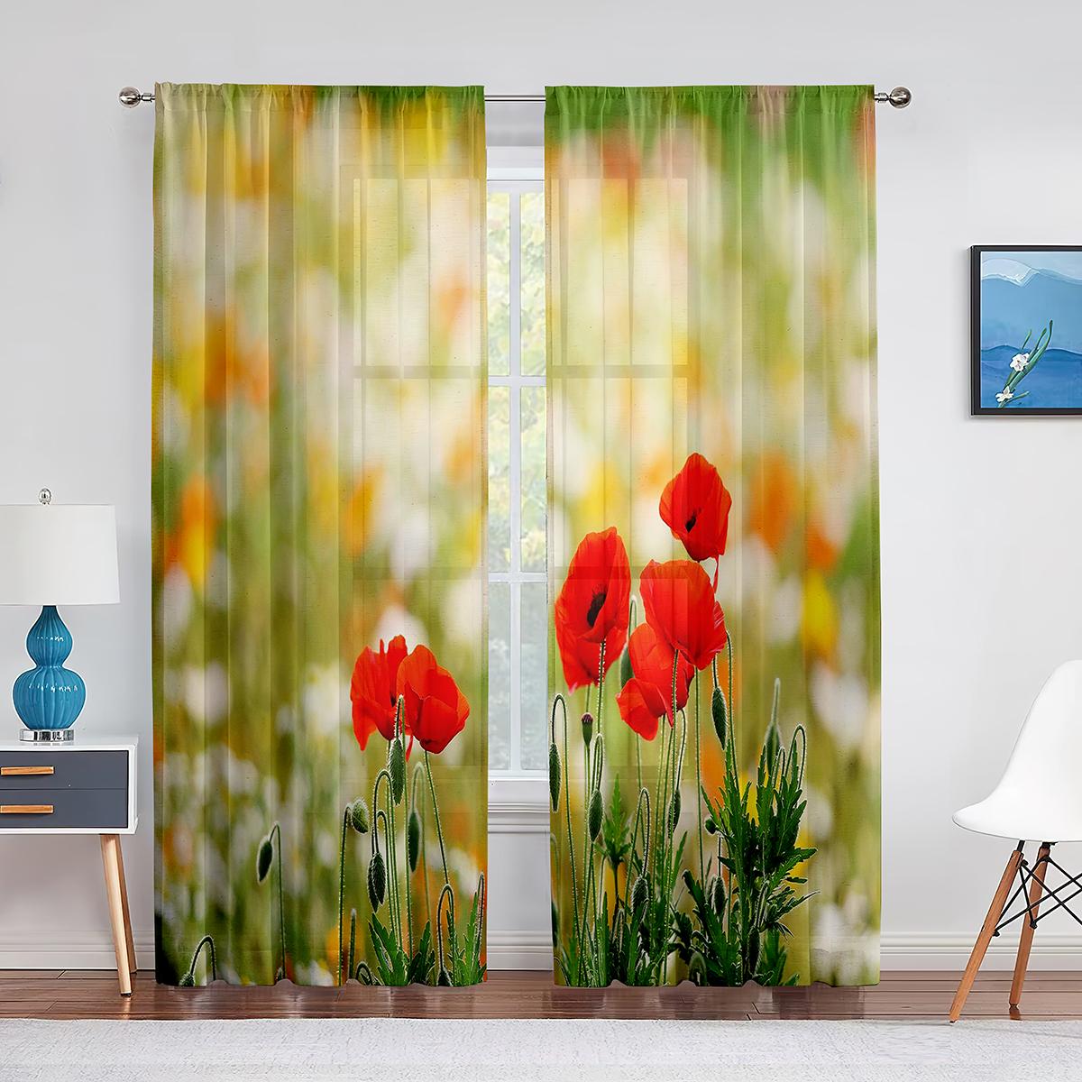 Красно-оранжевая прозрачная вуаль с цветочным рисунком — фото 3