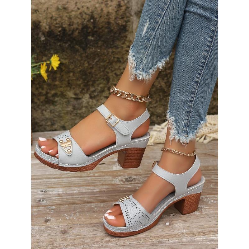 Summer New Women's Chunky Heel Sandals Plus Size High Heel Outdoor Casual Sandals