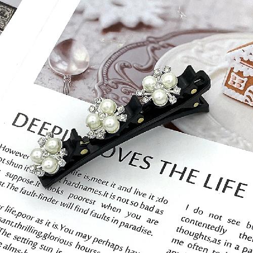 Double Layer Braided Hair Clip Vintage Rhinestone Faux Pearl BlackHairpin Barrette Elegant Hair Accessories Styling Tool Braider