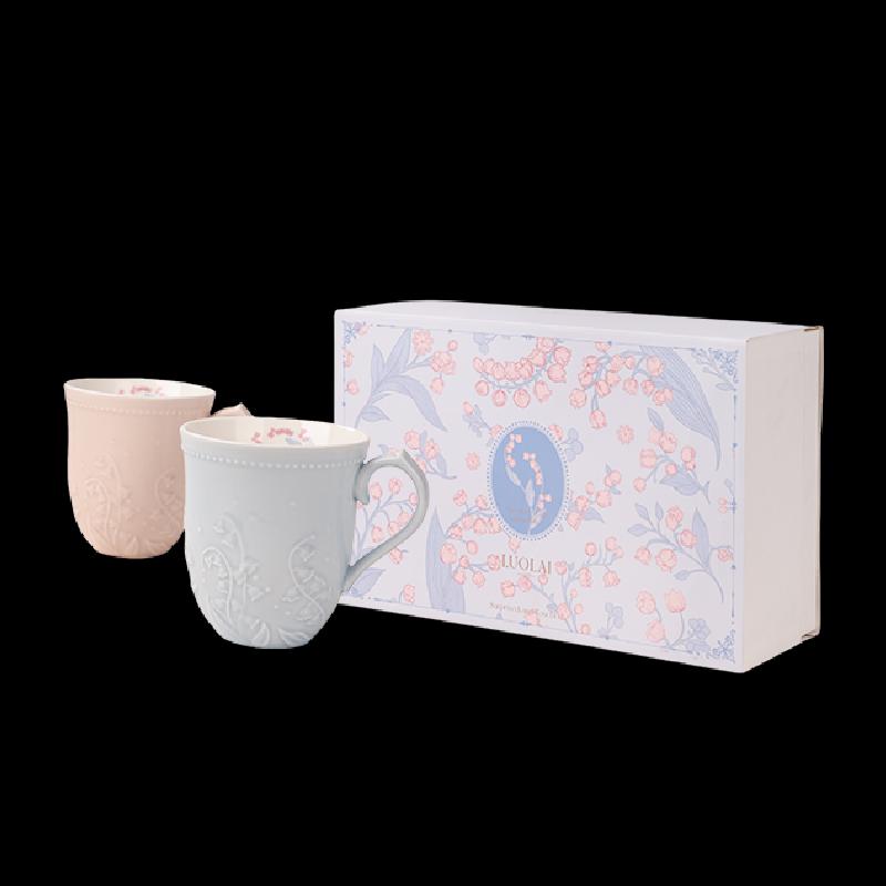 Lily of the Valley Embossed Ceramic Mug Couple s Gift Set