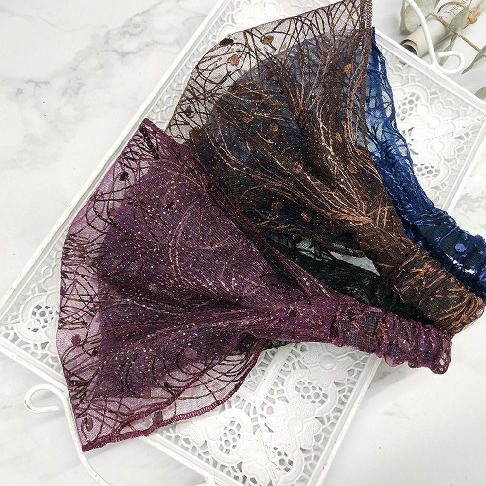 Women Headband Sequin Hair Band Mother Hair Hoop Lace Flower Hairbands New Mesh Hairbands