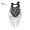 Party Headscarf Sequins Scarf Exquisite Pattern Tassel Design Non-Fading Washable Quick Dry Fringed Bandana Decorative Polyester Women Beautiful for