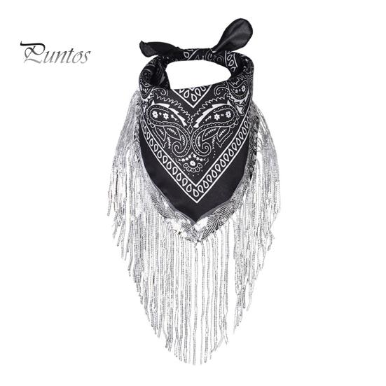 Party Headscarf Sequins Scarf Exquisite Pattern Tassel Design Non-Fading Washable Quick Dry Fringed Bandana Decorative Polyester Women Beautiful for