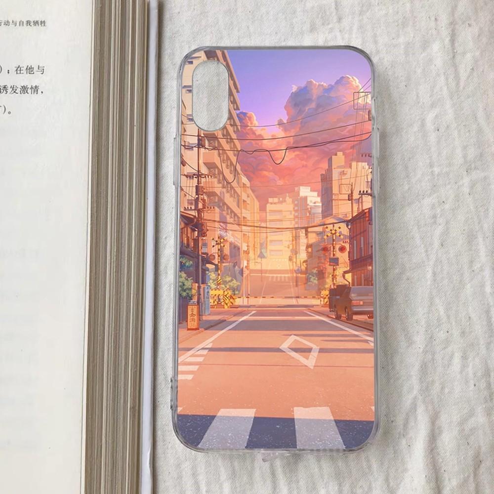 Japan Anime Landscape Phone Case For iPhone 15 13 14 Pro Max XS XR 12 11 Pro 13 Mini 6 7 8 Plus Clear Back Cover Capa