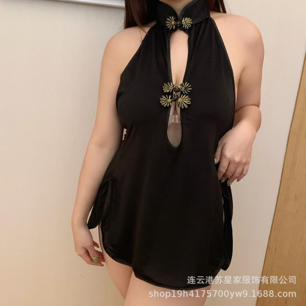Erotic Underwear Large Size Sexy Hot Girl Deep V Seduction Backless Split Cheongsam