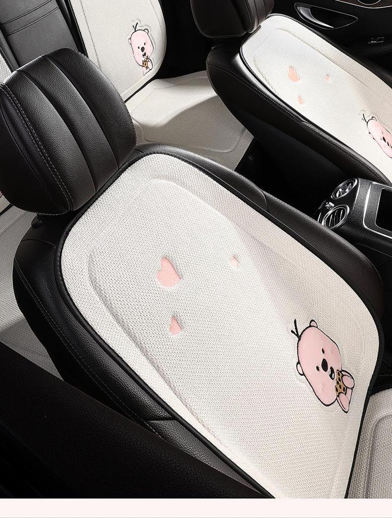 Beaver Cartoon Cotton Linen Car Seat Cushion for Hyundai Festa, Elantra, Tucson - All-Season Use.