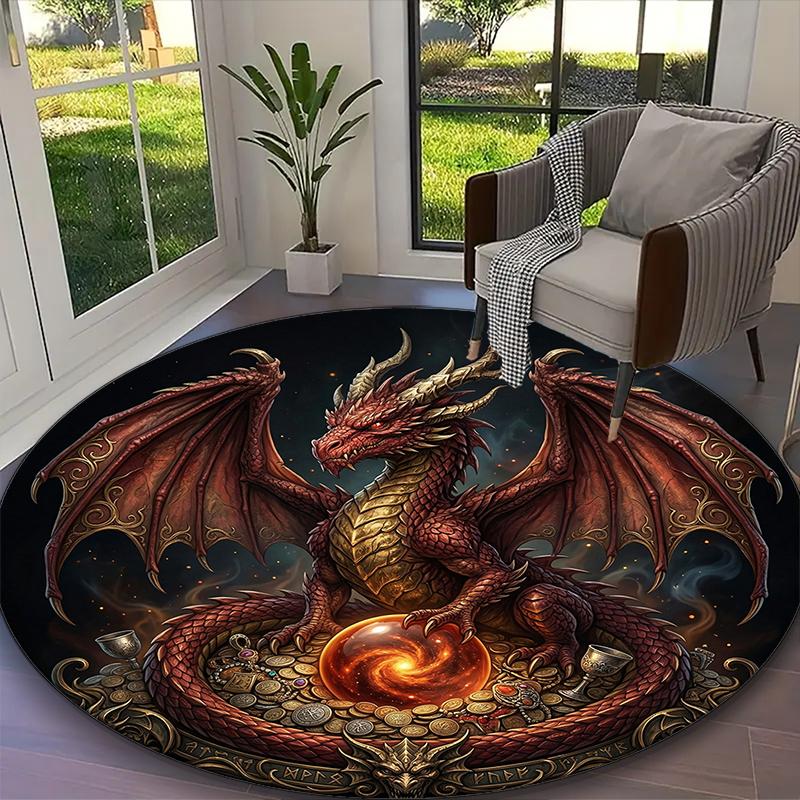 

1pc Gray Background Purple Crystal Dragon Rug, Digital Printed Home Chair Sofa Mat, Durable Office Round Carpet, Beautiful Festival Decorations Diameter 60cm
