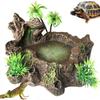 Reptile Food Feeding Bowl Water Dish Artificial Tree Trunk Moss Decor For Turtle Lizard Gecko Snake