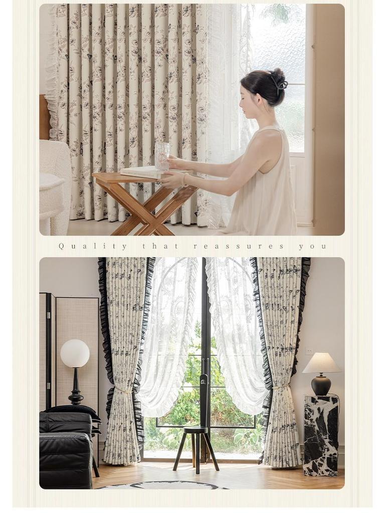 Blackout Lace Curtains with Warm Girly Digital Prints for Living Room and Bedroom
