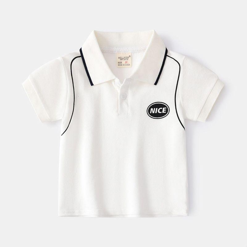 Summer Boys  Short-Sleeved Polo Shirt Children s Half Sleeve Letter Lapel T-shirt Summer Children Oval Seal Clothes White Oval Logo Short-Sleeve Polo Shirt 130